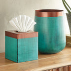 Turquoise & Copper Metal Waste Basket - SALE