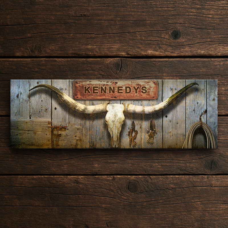 Longhorn & Barnwood Personalized Stretched Canvas - Small