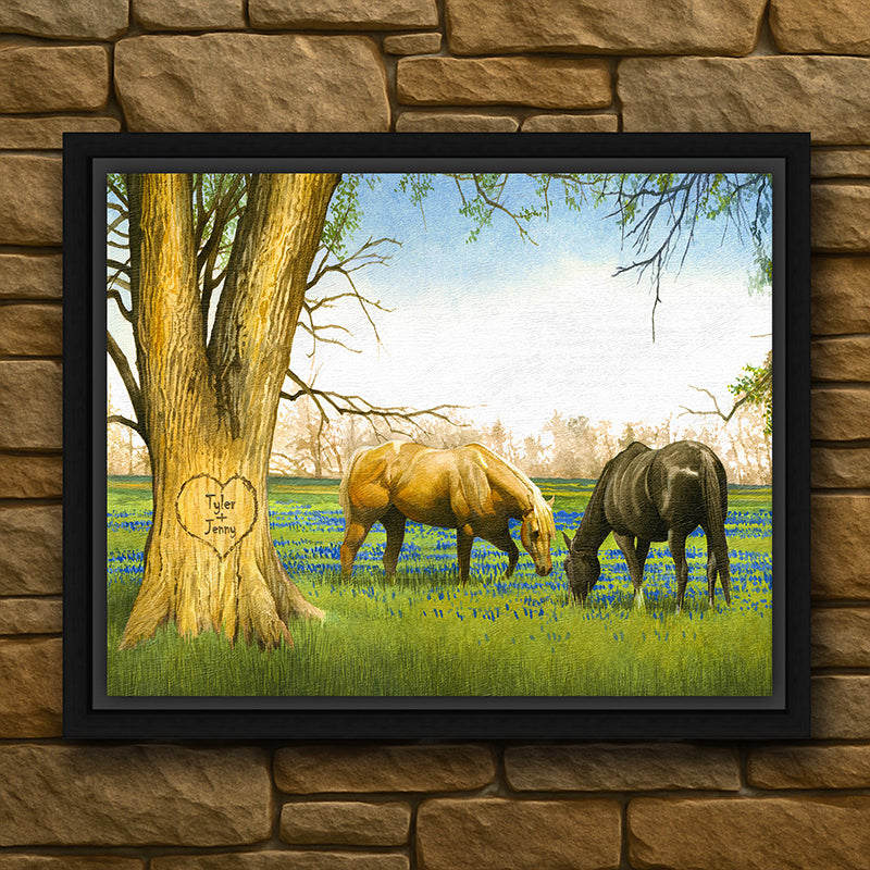 Bluebonnet Spring Personalized Horse Framed Canvas - Small
