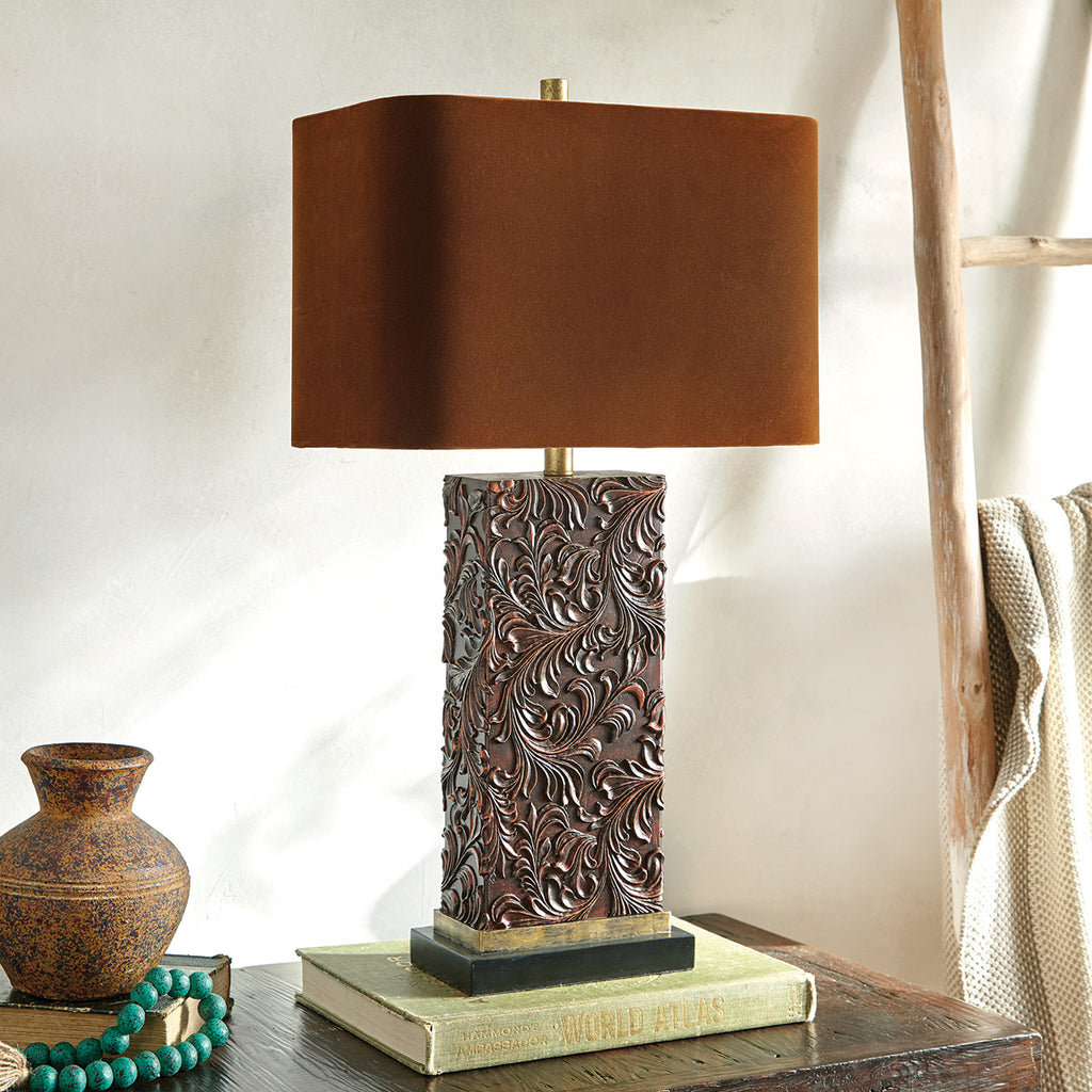 Canyon Tooled Leather Table Lamp - OUT OF STOCK UNTIL 11/07/2026