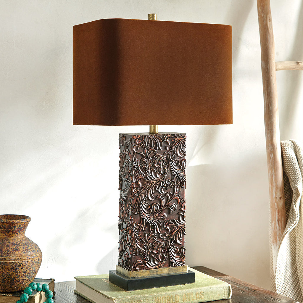 Canyon Tooled Leather Table Lamp - OUT OF STOCK UNTIL 11/07/2026