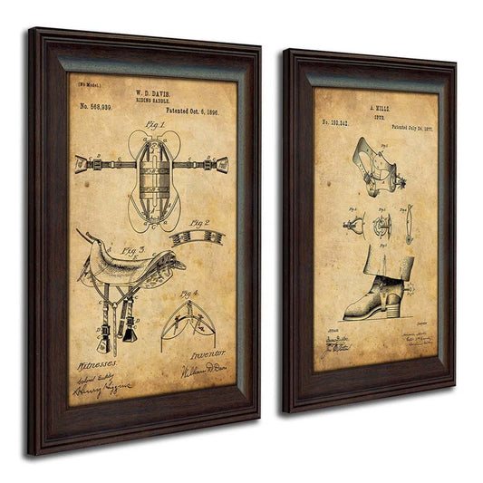 Saddle & Spurs Patent Wall Art - Set of 2