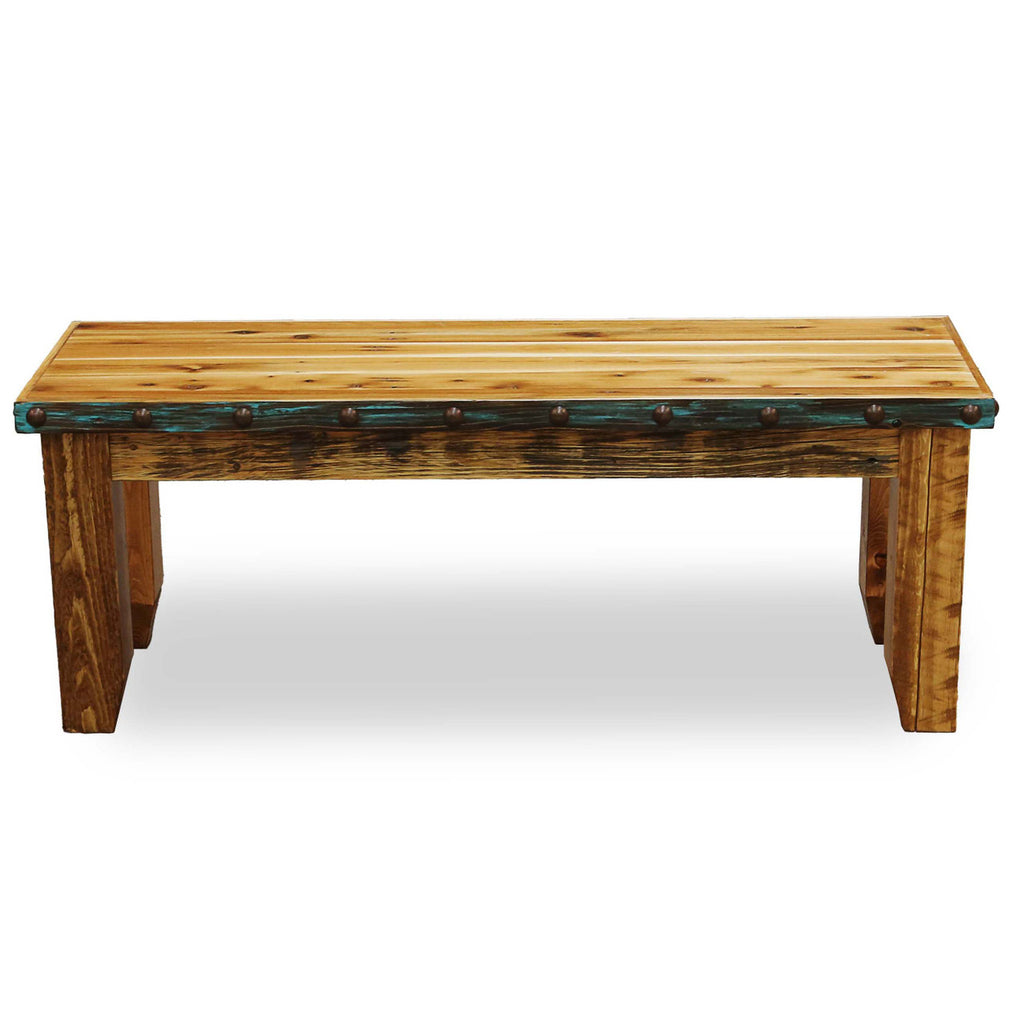 Barnwood Azul Table & Chairs with Bench and Nailheads - 6 pcs