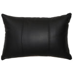 Black Leather Lumbar Pillow with Fabric Back