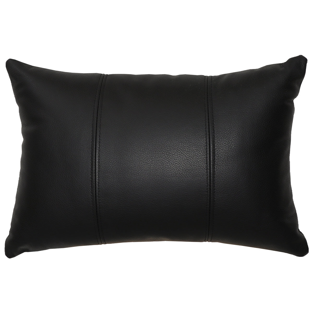 Black Leather Lumbar Pillow with Fabric Back