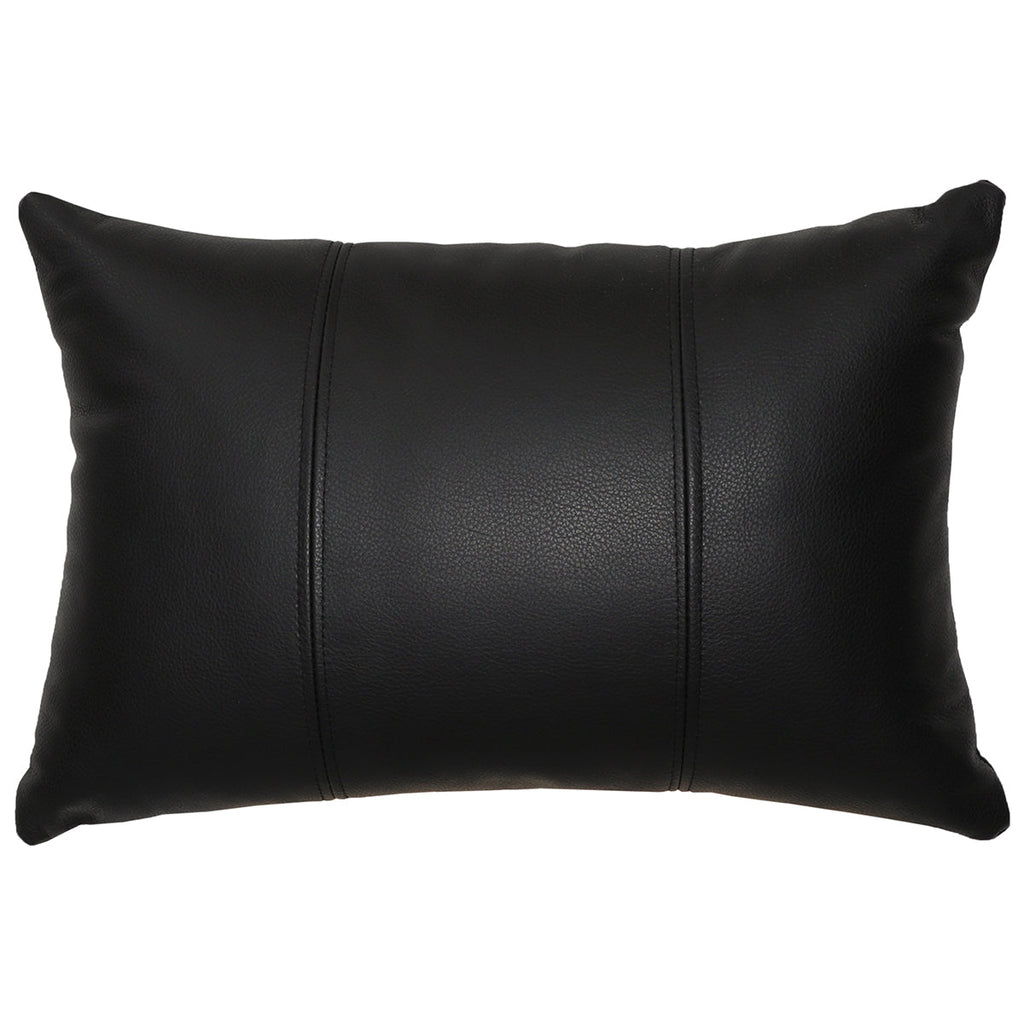 Black Leather Lumbar Pillow with Leather Back