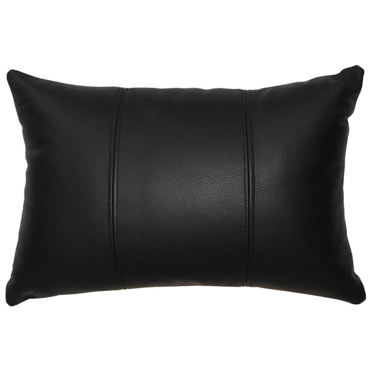 Black Leather Lumbar Pillow with Leather Back
