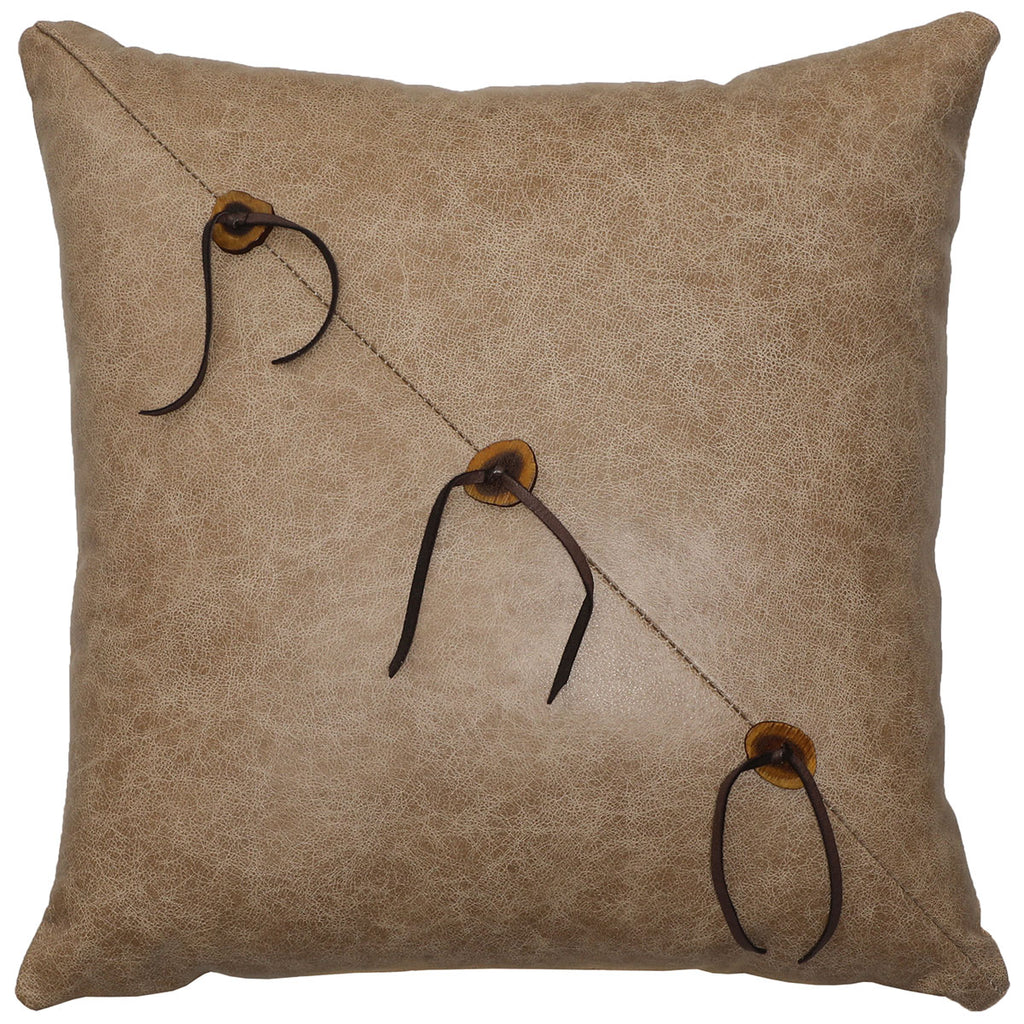 Torque Tan Leather & Antler Button Square Pillow - Fabric Back