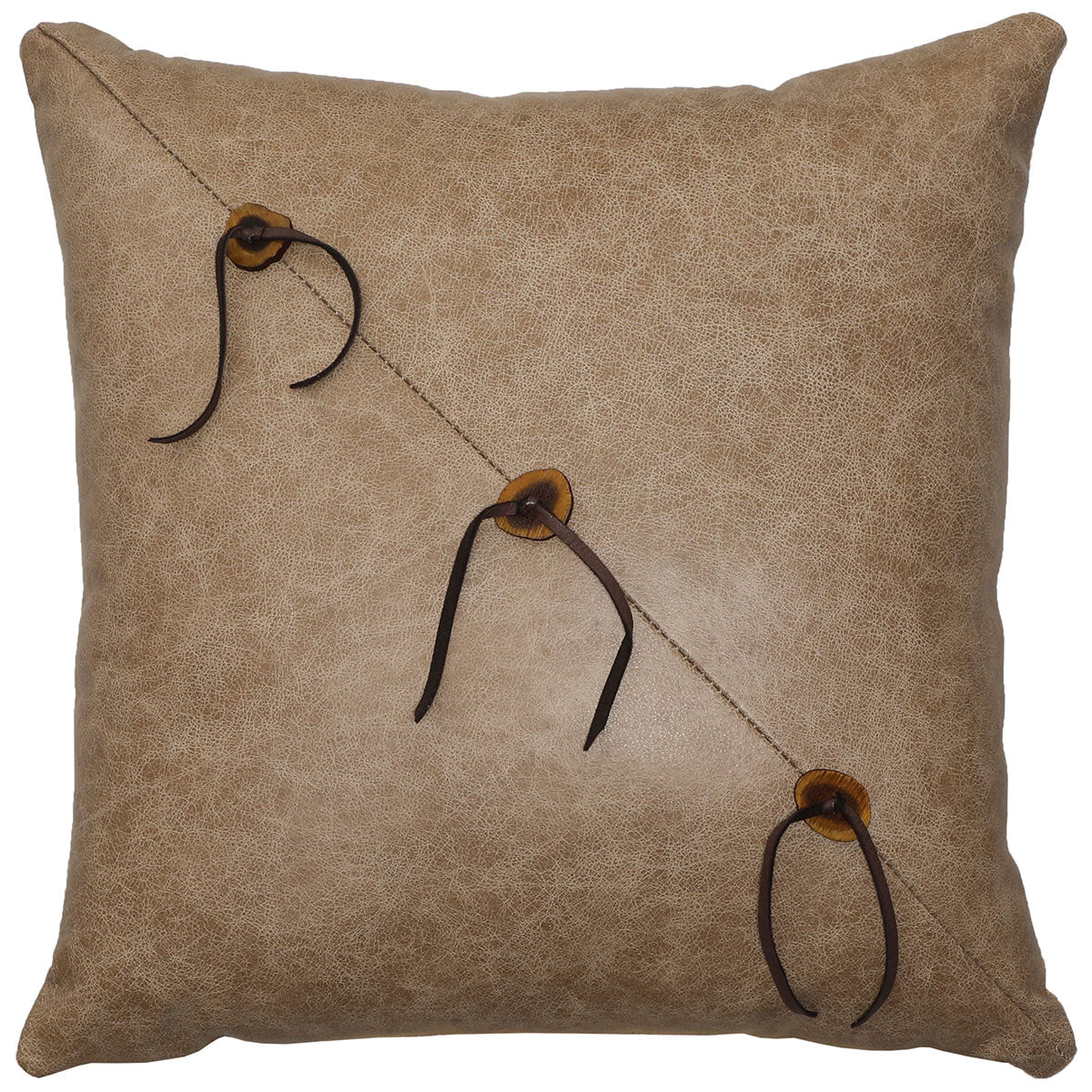 Torque Tan Leather & Antler Button Square Pillow - Fabric Back