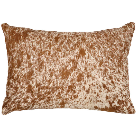 Speckled Light Brown Leather Lumbar Pillow - Fabric Back