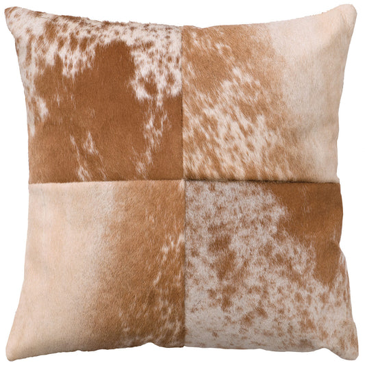 Speckled Light Brown Leather Quarters Pillow - Fabric Back