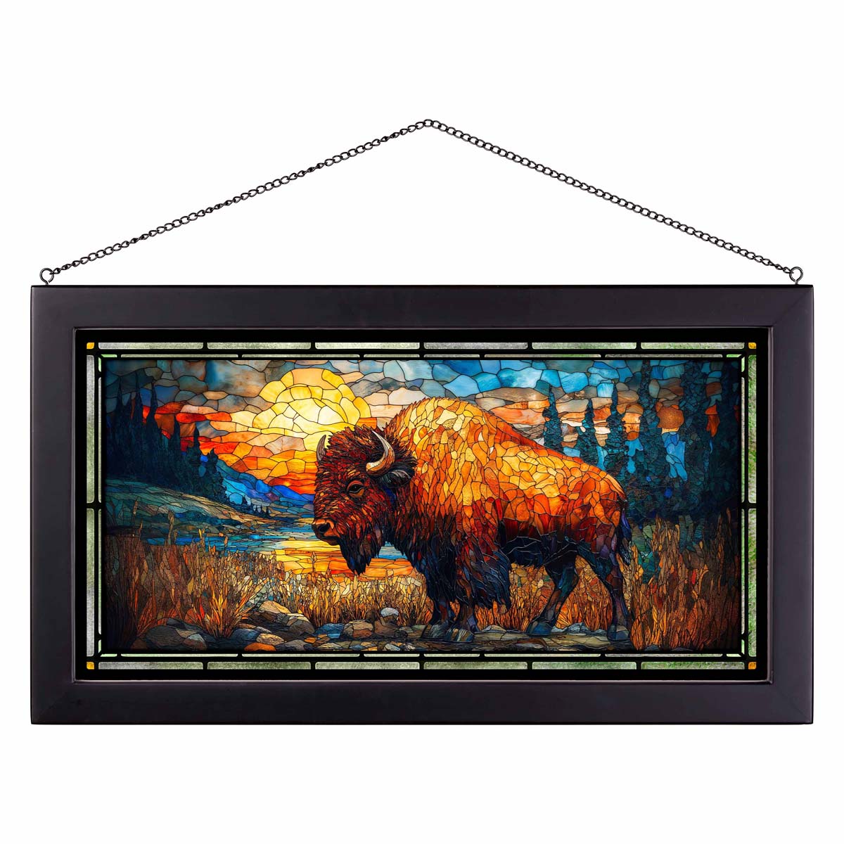 Bison Sunset Stained Glass Art