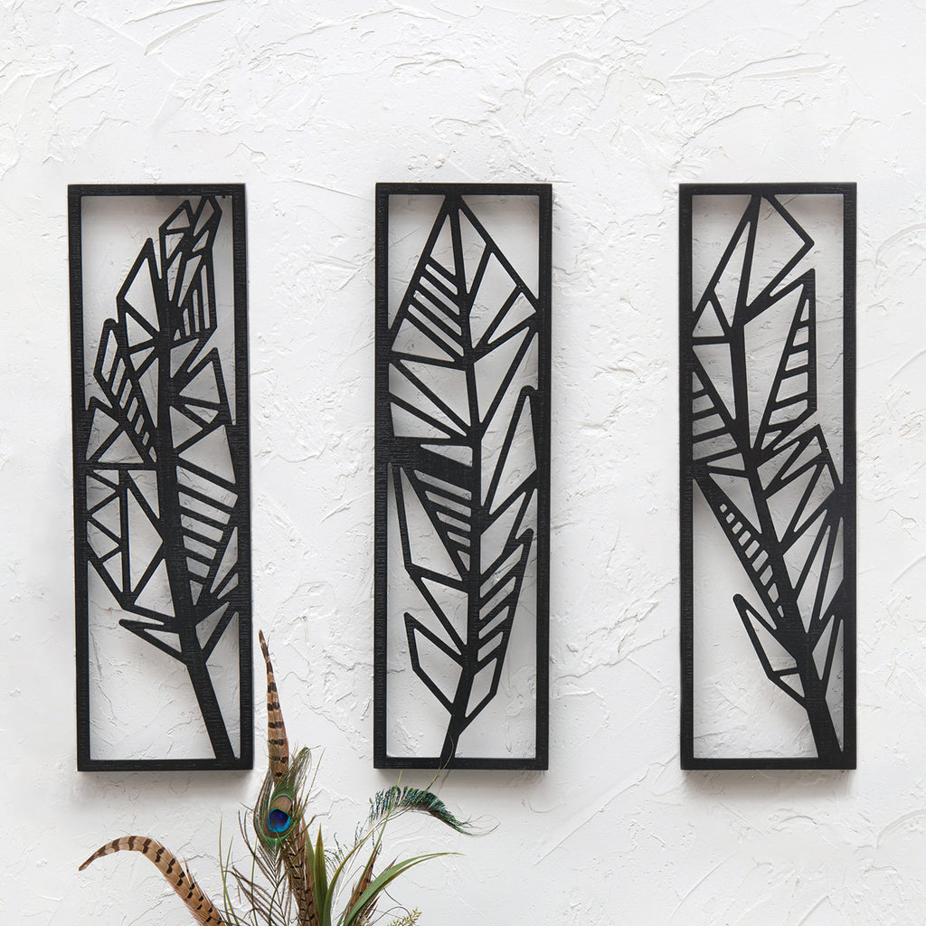 Abstract Feather Wood Wall Art - 3 - CLEARANCE