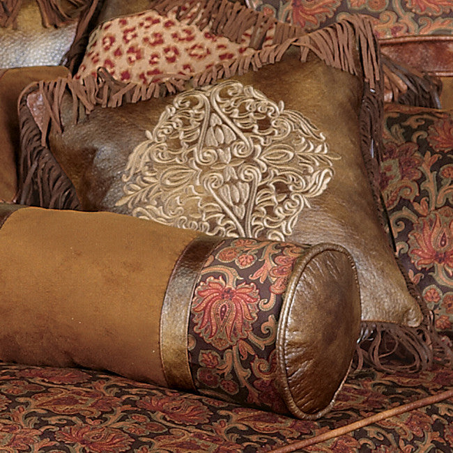 Austin Embroidered Faux Leather Pillow