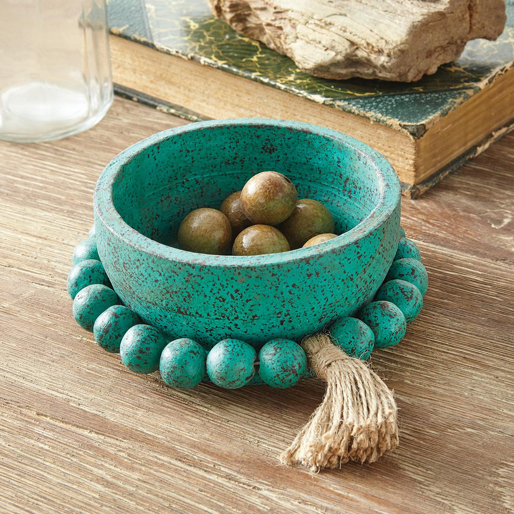 Azure Artisan Beaded Clay Bowl