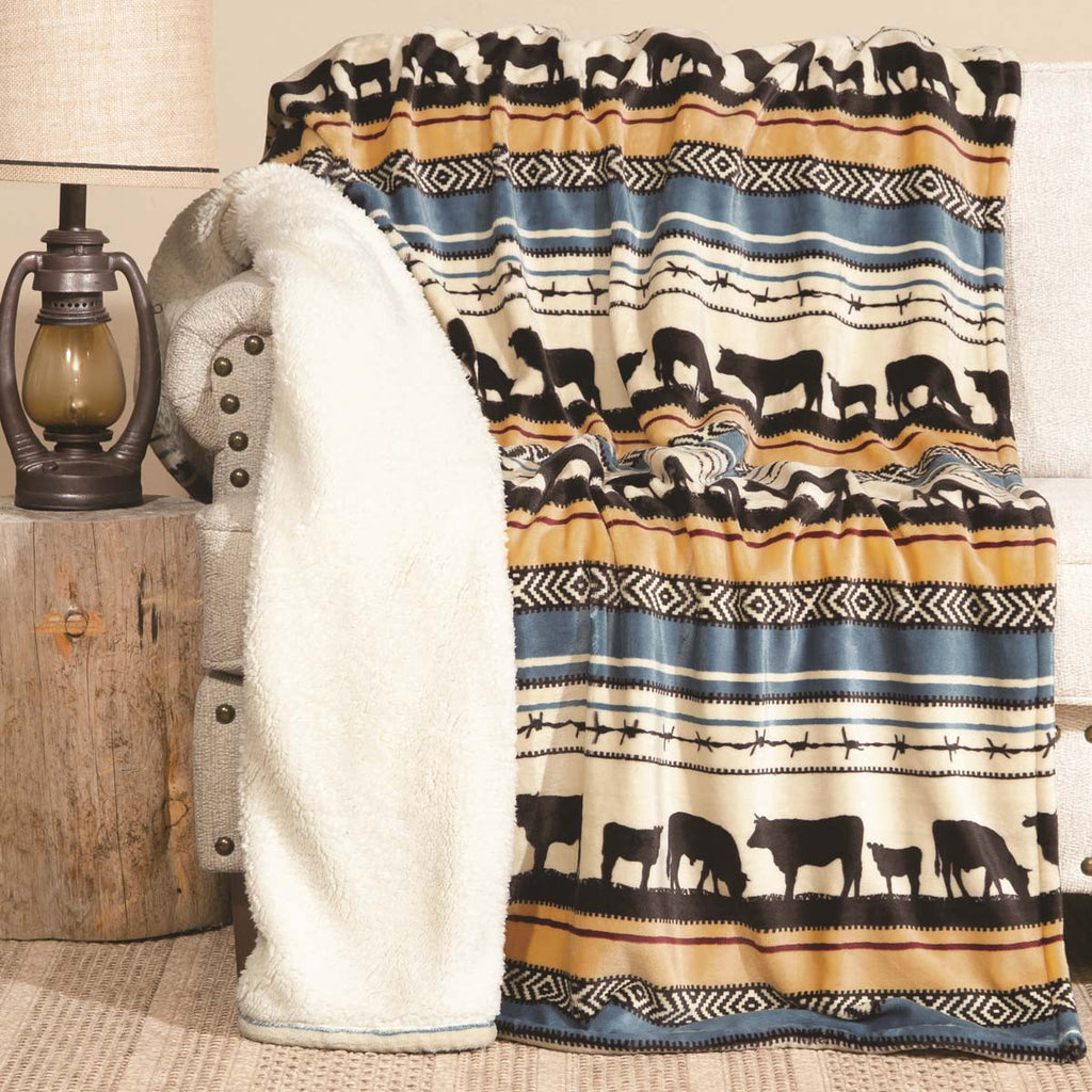 Cattle Pasture Plush Sherpa Pillow & Throw