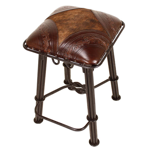 Coronado Iron Stool - Dark Hair on Hide
