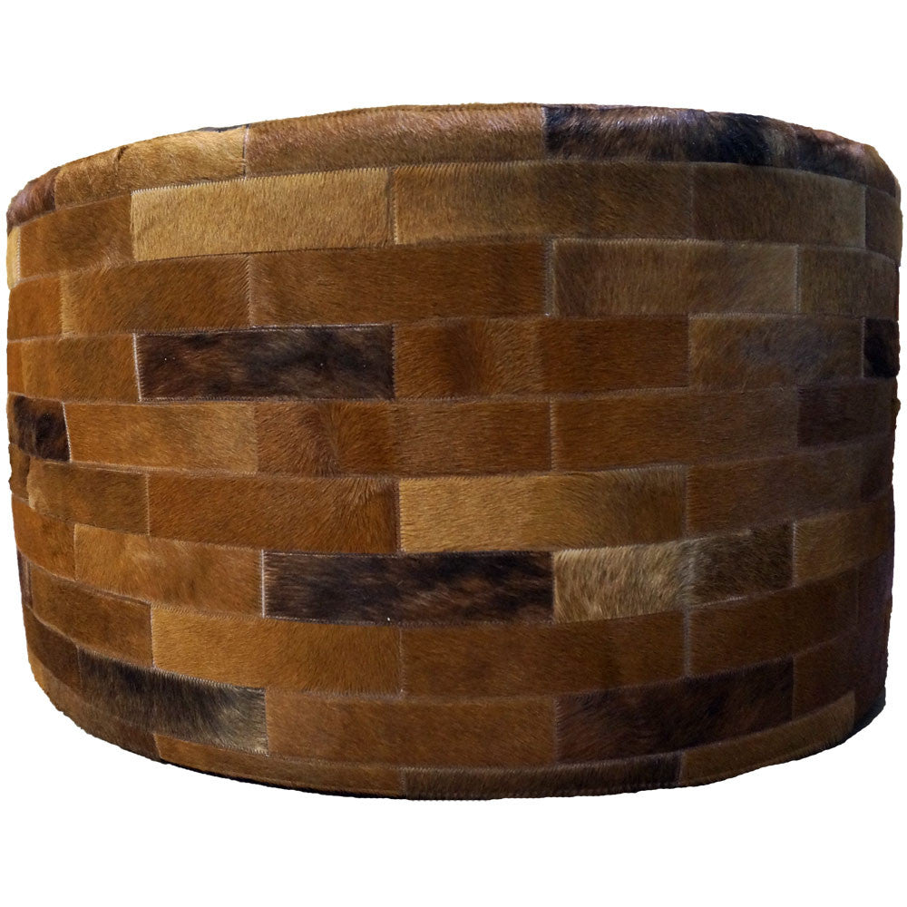 Dark Brown Round Cowhide Ottoman - 36 Inch