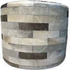 Gray Round Cowhide Ottoman - 24 Inch