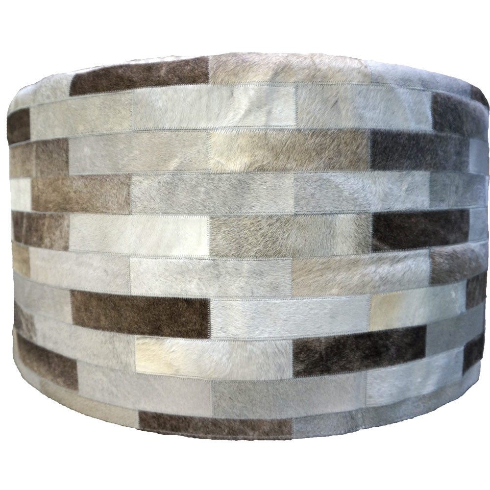 Gray Round Cowhide Ottoman - 36 Inch
