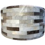 Gray Round Cowhide Ottoman - 36 Inch
