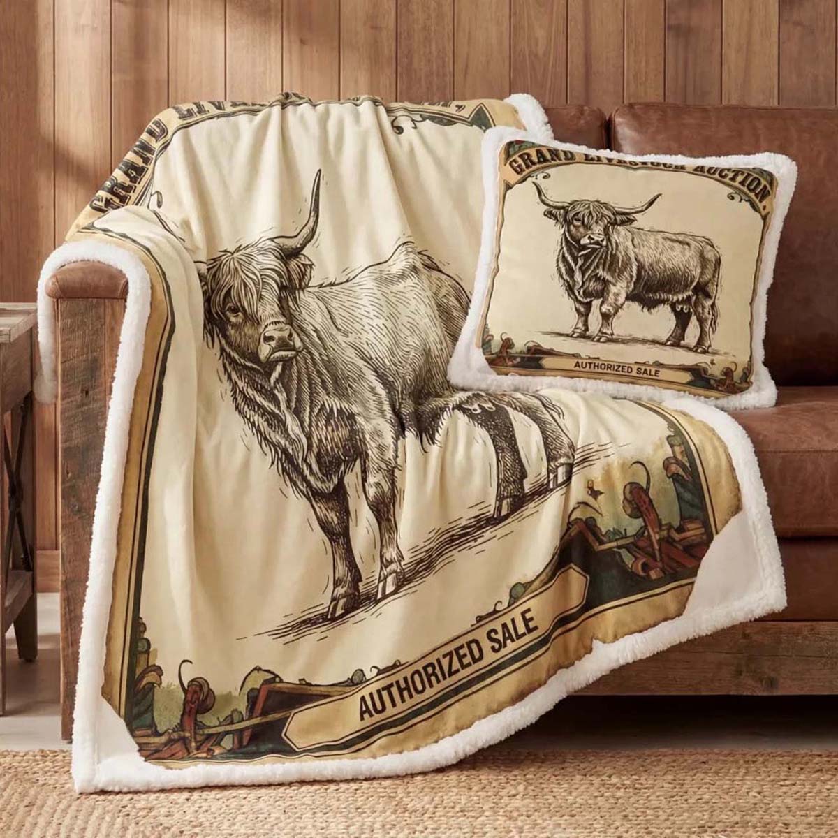 Highland Cow Sherpa Pillow & Throw