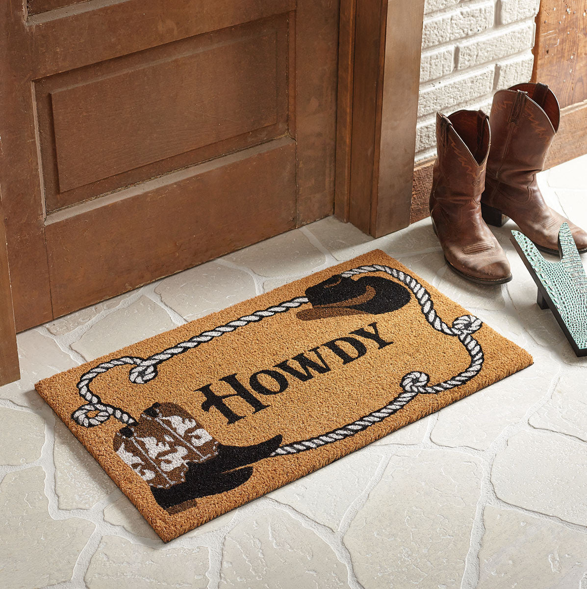 Howdy Cowboy Hat & Boots Coir Doormat