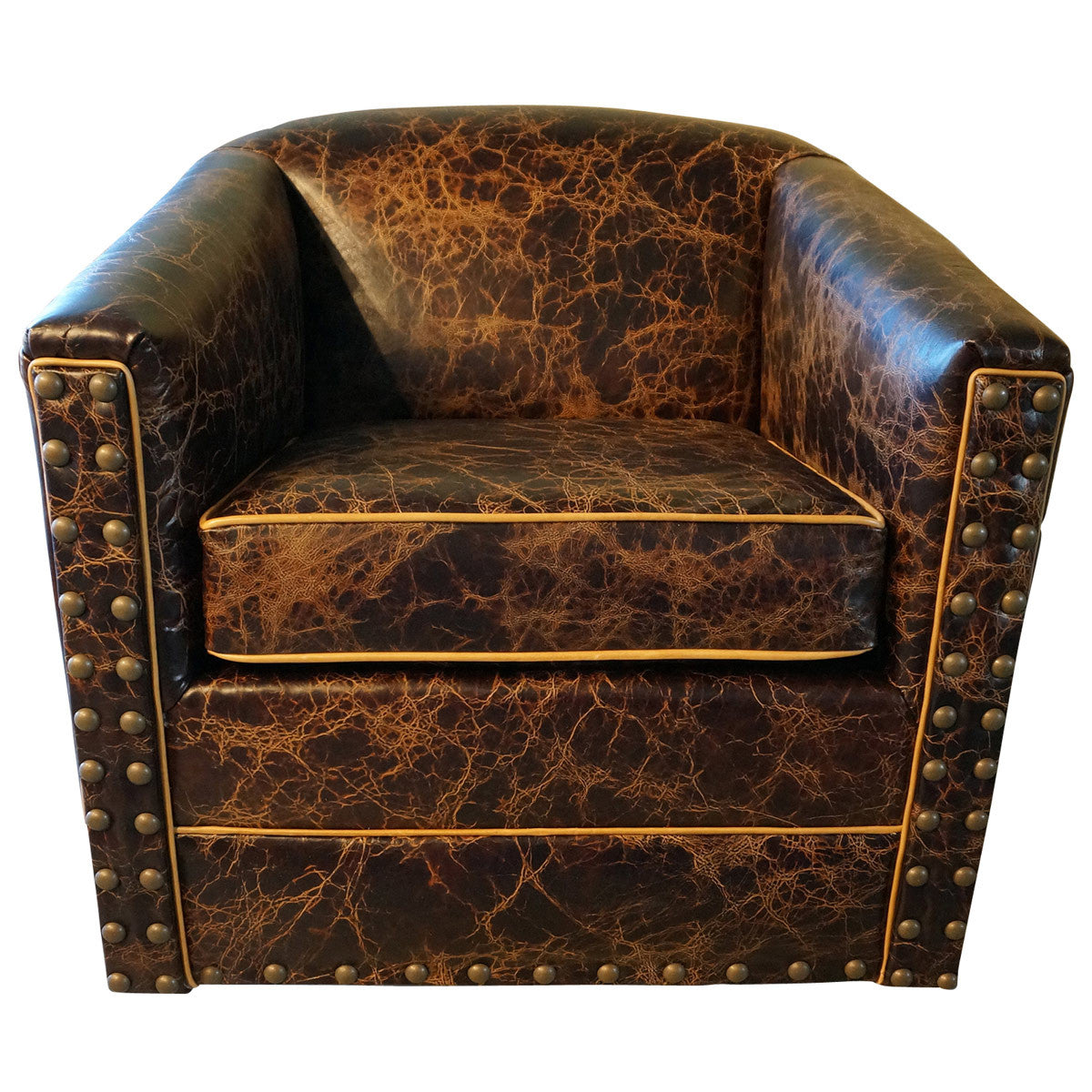 Studded Distressed Leather Swivel Glider