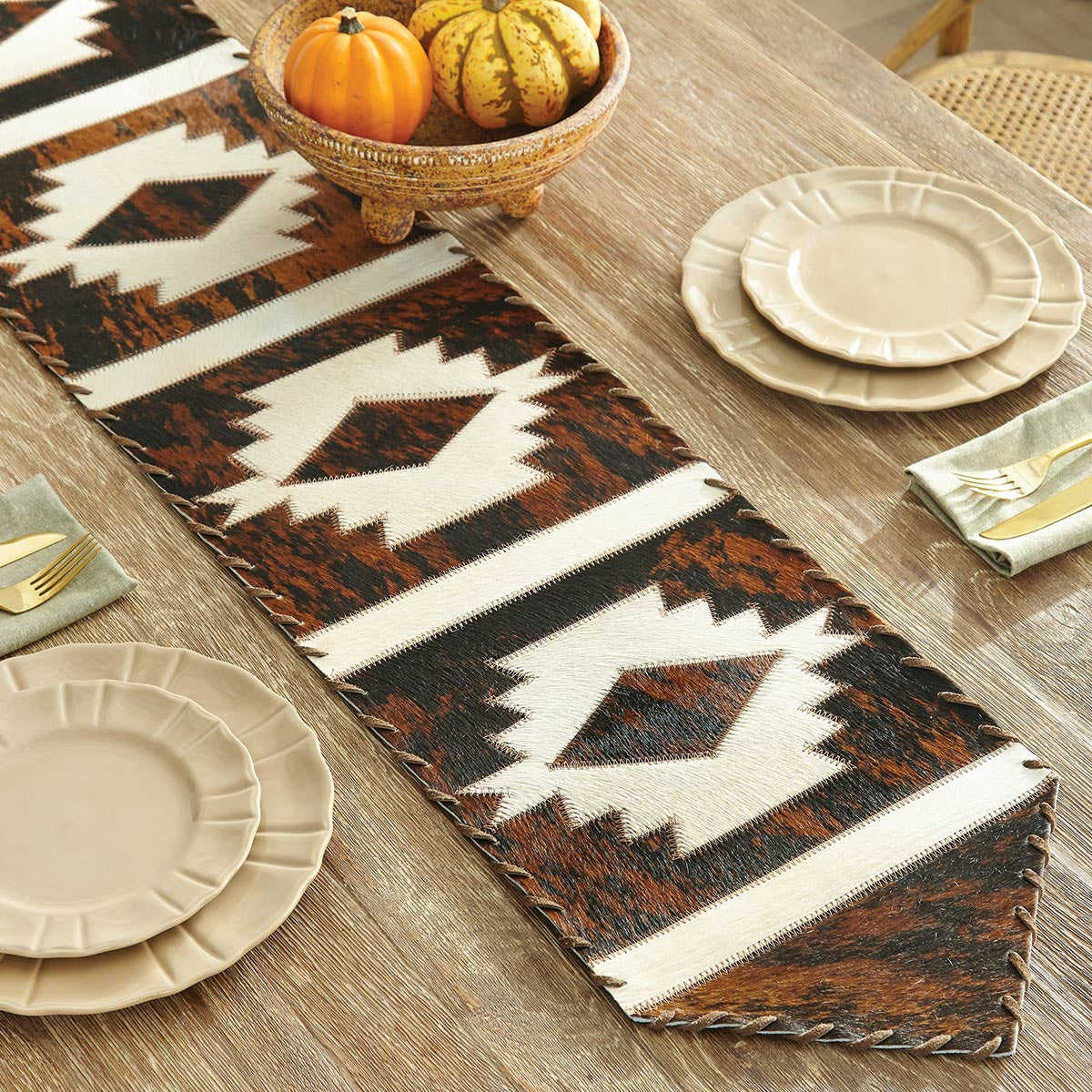 Brindle Step Pattern Cowhide Table Runners