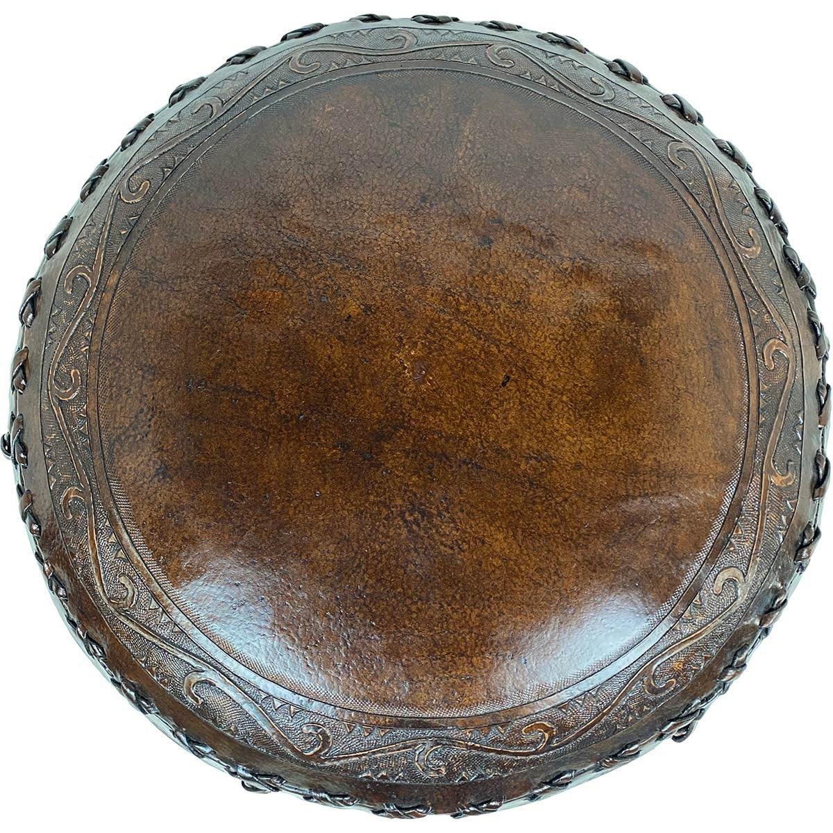 Large Round Classic Stitch Ottoman - Antique Brown