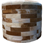 Light Brown Round Cowhide Ottoman - 24 Inch