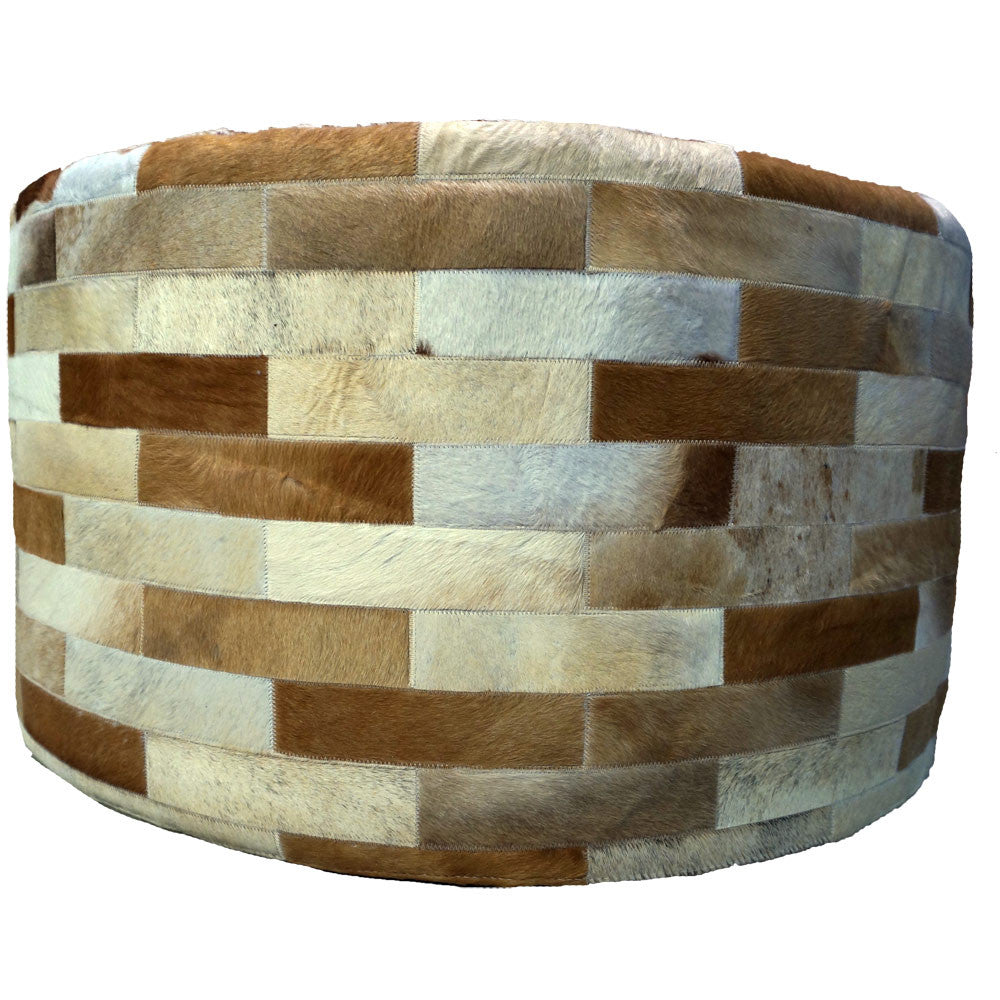 Light Brown Round Cowhide Ottoman - 36 Inch