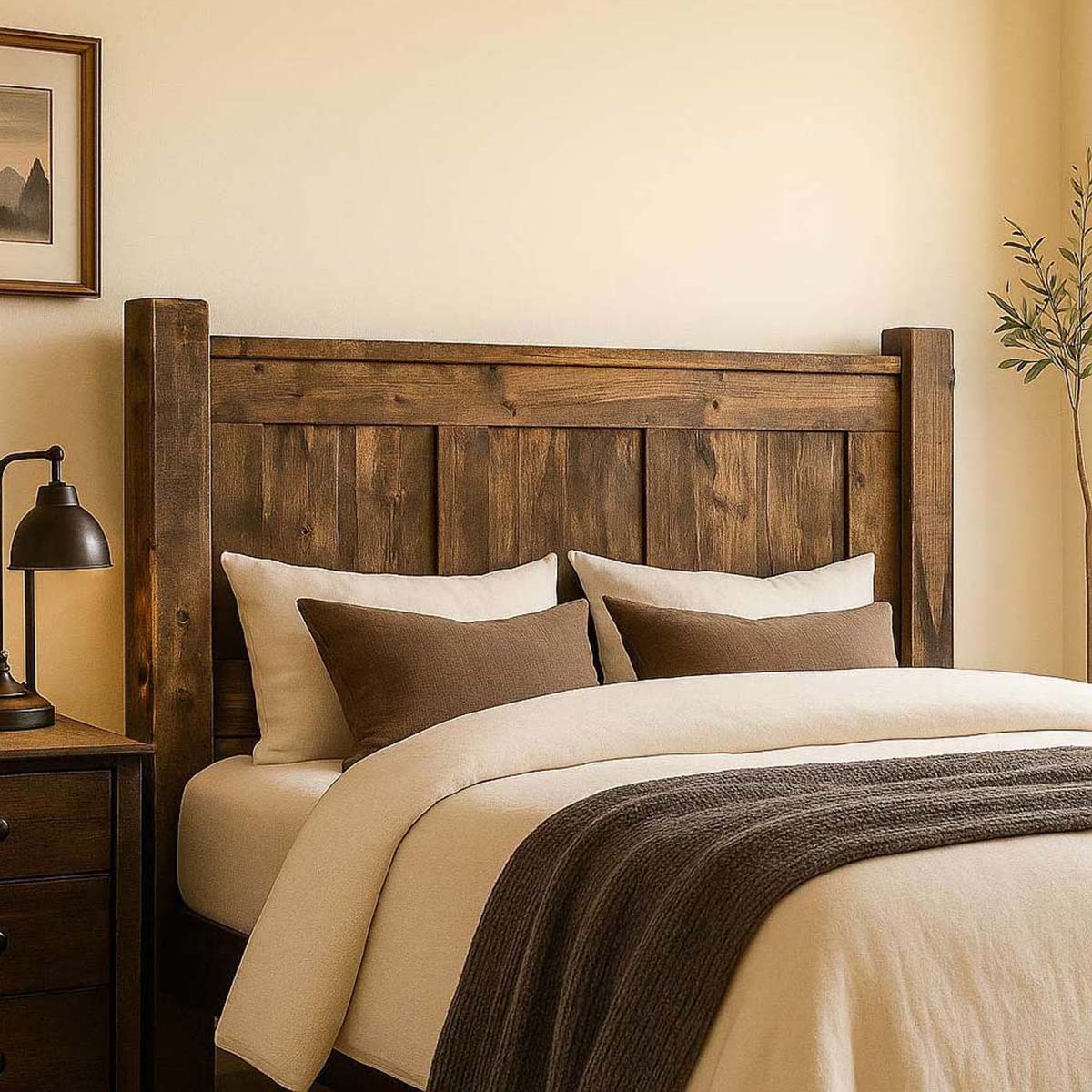Lima Sawn Headboard with Iron & Provincial Stain
