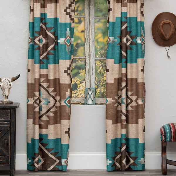 Mocha Turquoise Southwest Lined Drapes