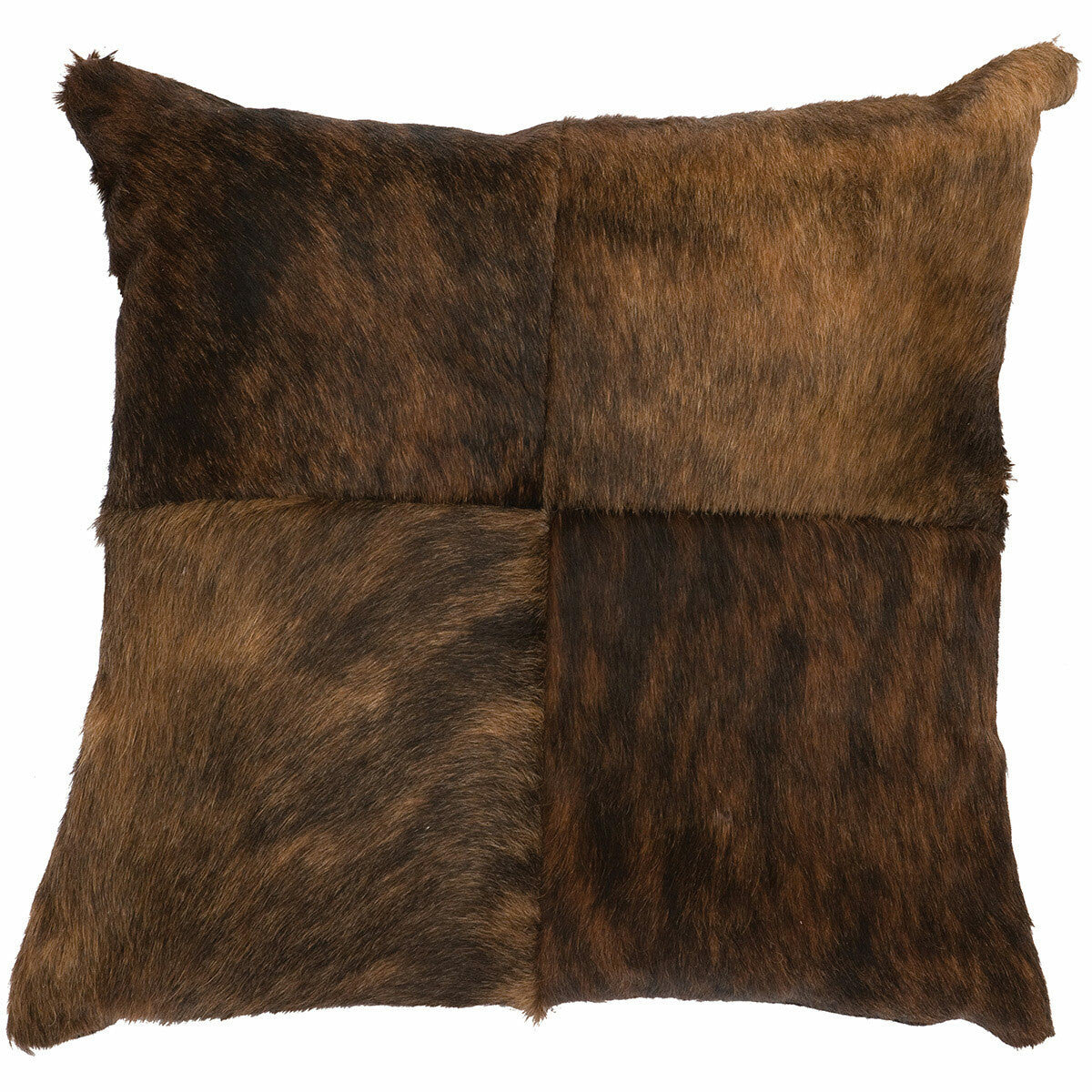 Four Square Dark Brindled Hair on Hide Pillow with Fabric Back