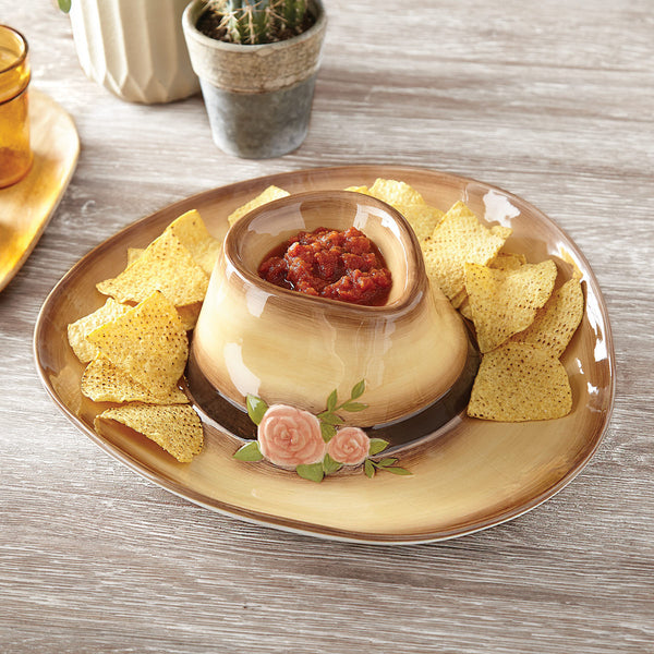 Highland Ranch Cowgirl Hat Chip & Dip Server