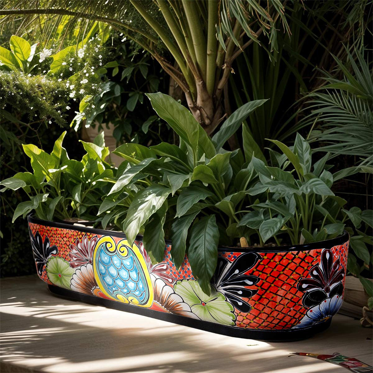 Maroon Flower Oval Planter