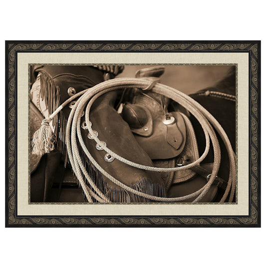 Horseback Cowgirl's Lasso Framed Canvas