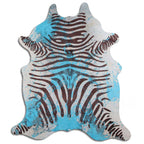 Distressed Aqua Zebra Cowhide Rug - Large