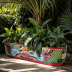 Blue Flower Oval Planter