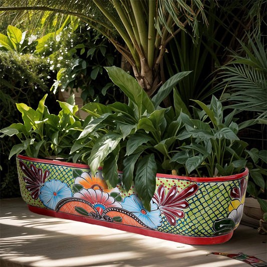 Blue Flower Oval Planter