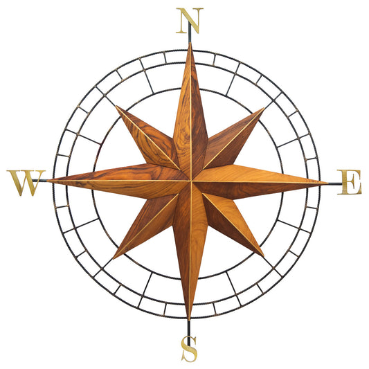 Hand-Carved Teak Compass Wall Art