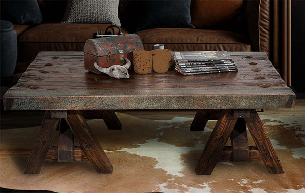 Aged Copper & Wood Coffee Table