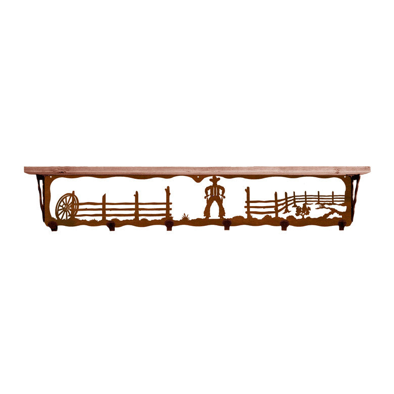 Cowboy 42 Inch Pine Hook Shelf