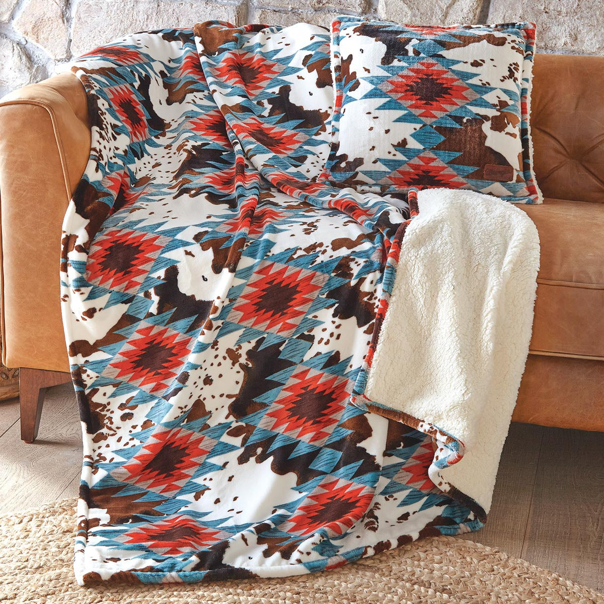 Aztec Cowhide Plush Sherpa Throw