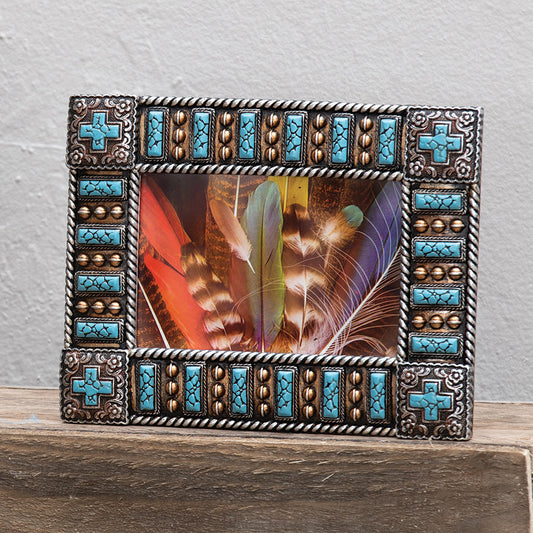 Turquoise Hills Beaded Cross Photo Frame - SALE
