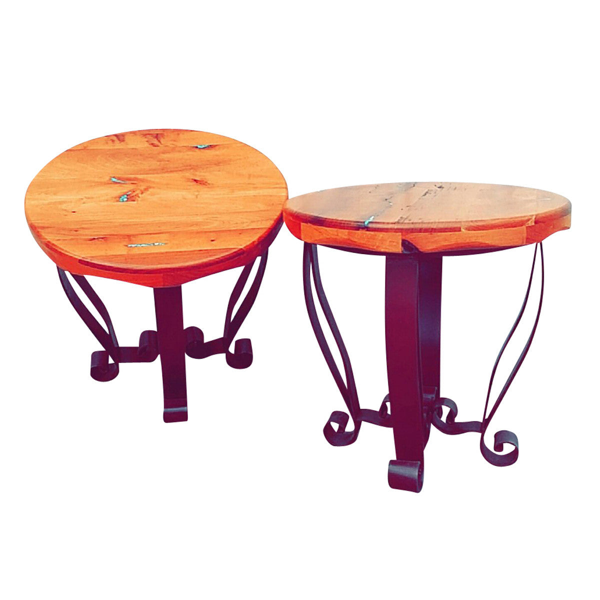 Mesquite Scroll End Tables with Turquoise Inlay - Set of 2