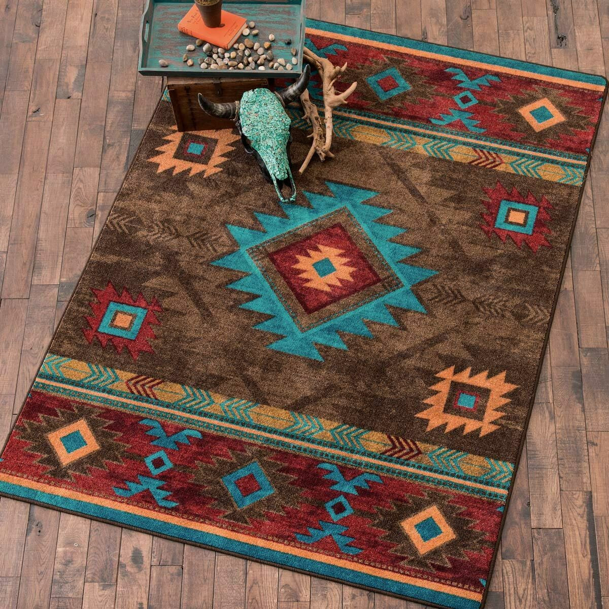 Whiskey River Turquoise Rug - 11 x 13