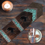 Fringed Teal Floral Bronc Leather Table Runner - 96 Inch