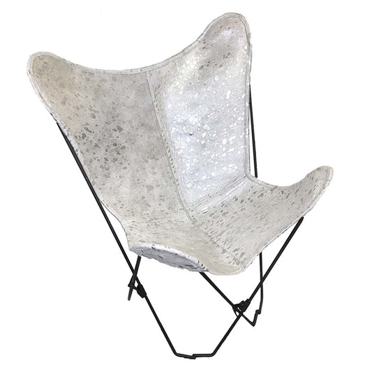 Silver Splashed Cowhide Sling Chair